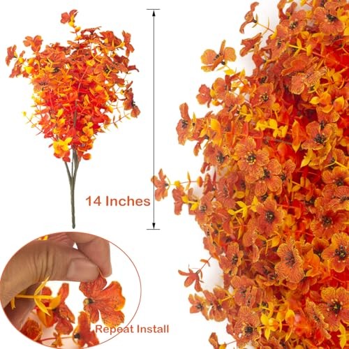 Grunyia 16 Bundles Artificial Fall Flowers for Outdoors Fake Plants Fall Orange