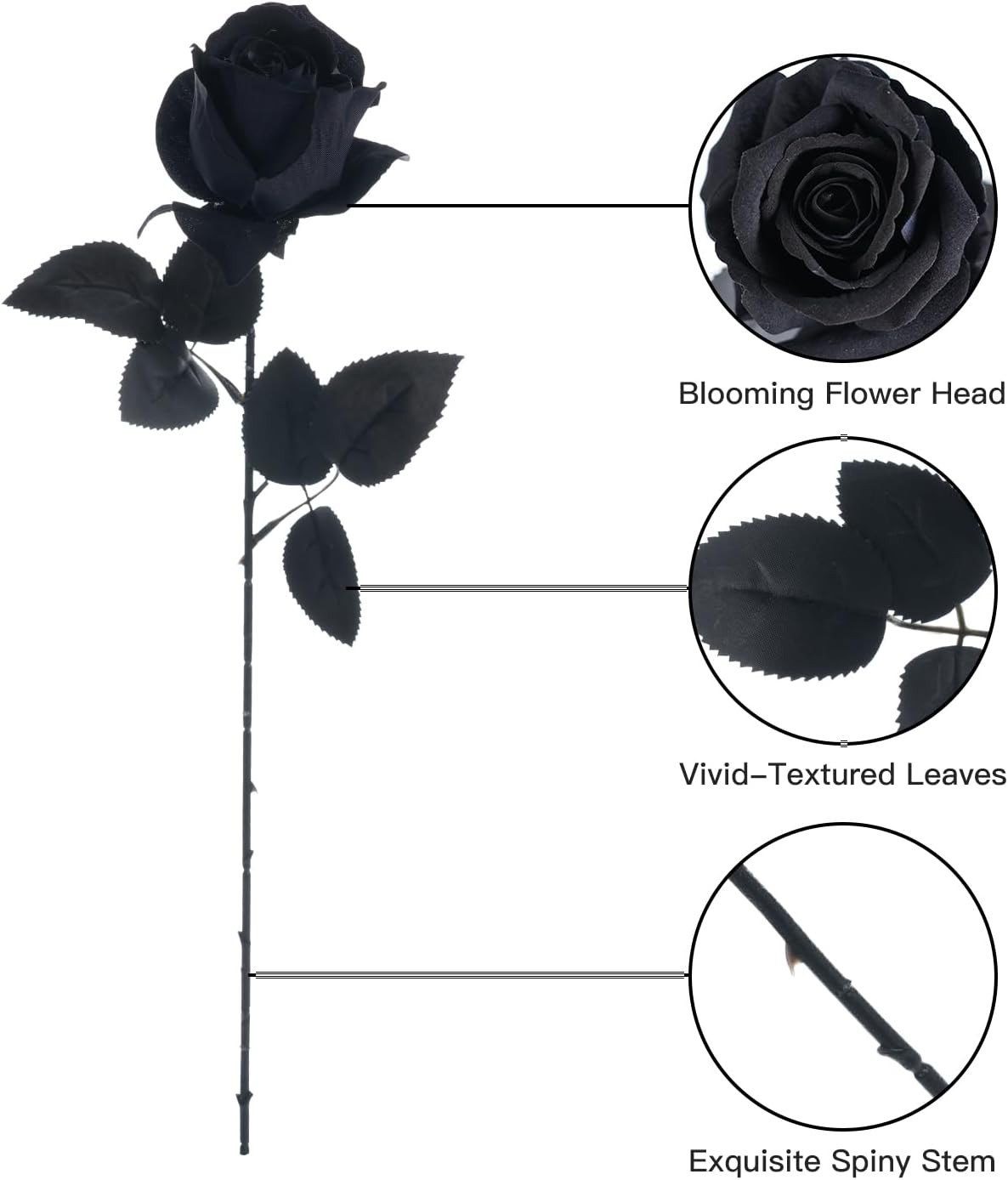 12 Pcs Black Roses Artificial Flowers with Long Stem, Faux Silk Rose Bouquet Rea