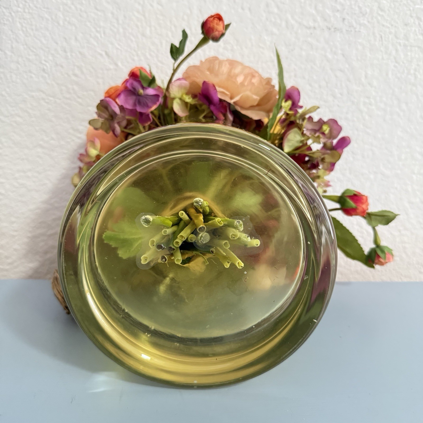 Beautiful Flower Arrangement in Glass Vase with Faux Water.