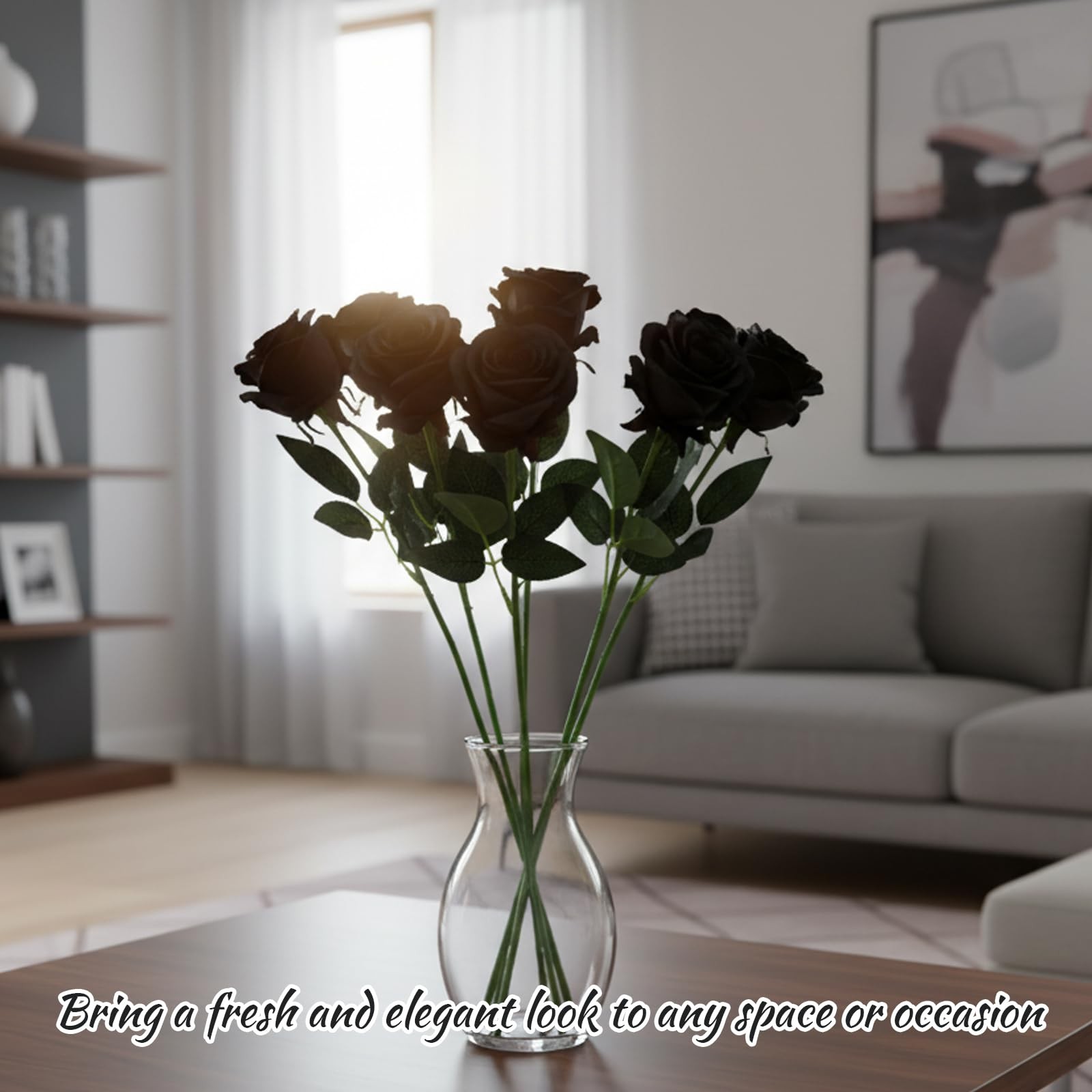 12 Count Black Roses Artificial Flowers, Black Roses Bouquet, Silk Fabric Ros…