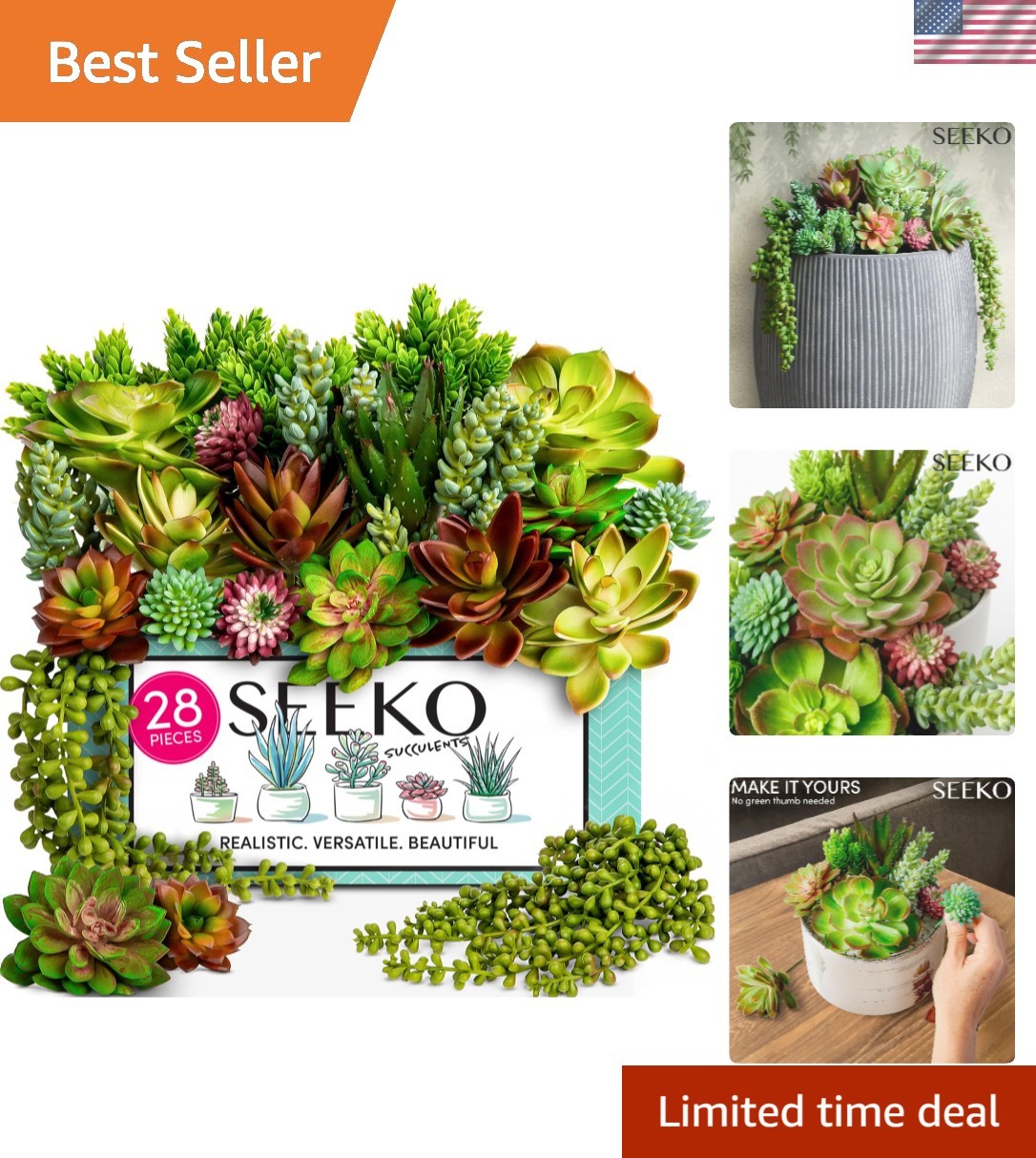 Hyper-Realistic 28 Pack of Faux Succulents – No Watering Needed, Indoor/Outdoor