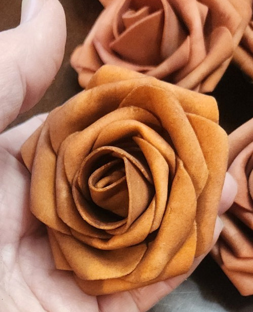 21 Foam Flower Blossom Heads Roses Terracotta Sunset & Burnt Orange Stemless