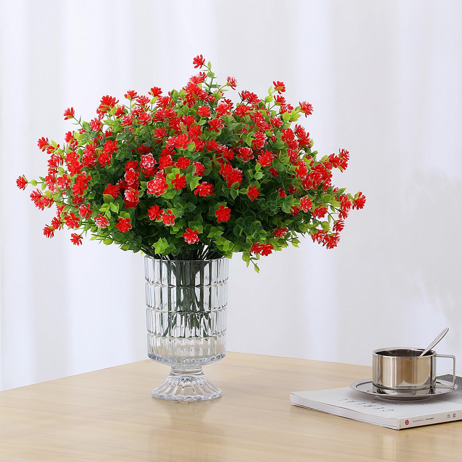 SITUMEIZI 8 Bundles Red Artificial Flowers 14.1 inches (36cm) per shrub,