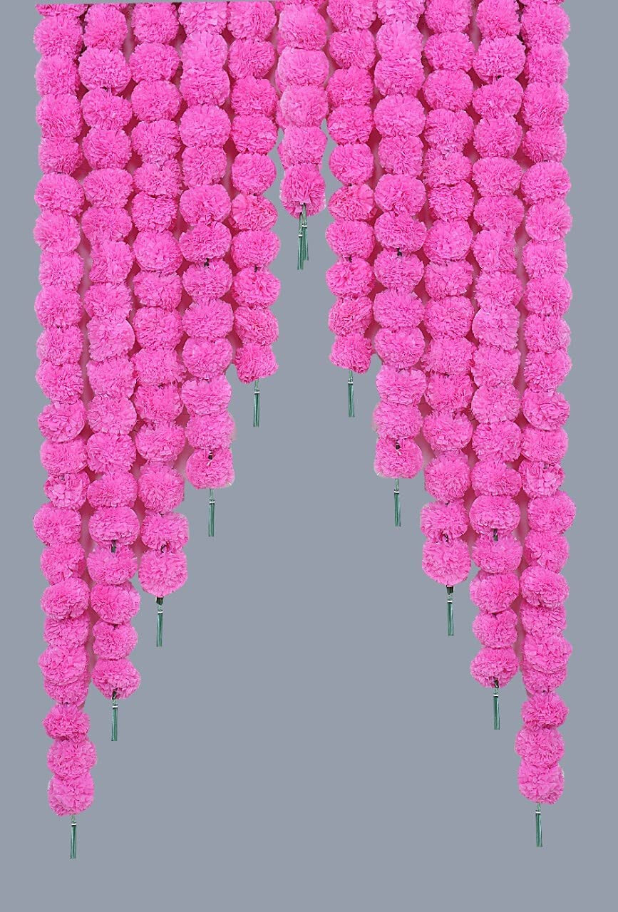 Artificial Marigold Fluffy Flower Garlands Pink For Home Event Party Decoration