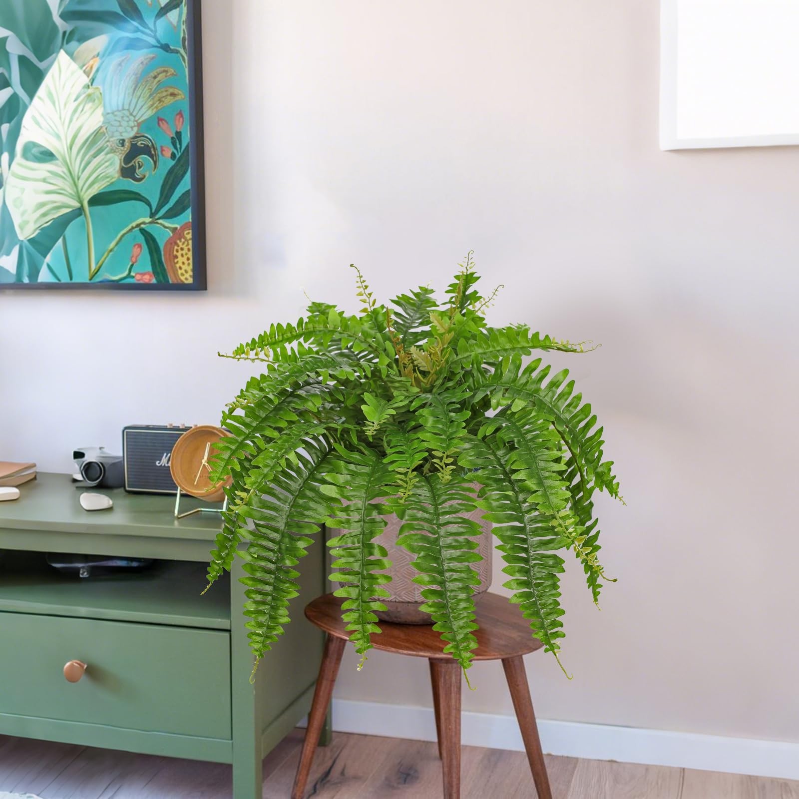 Hollyone Artificial Fern Plants in Pot 25.5″ Black – Green Medium