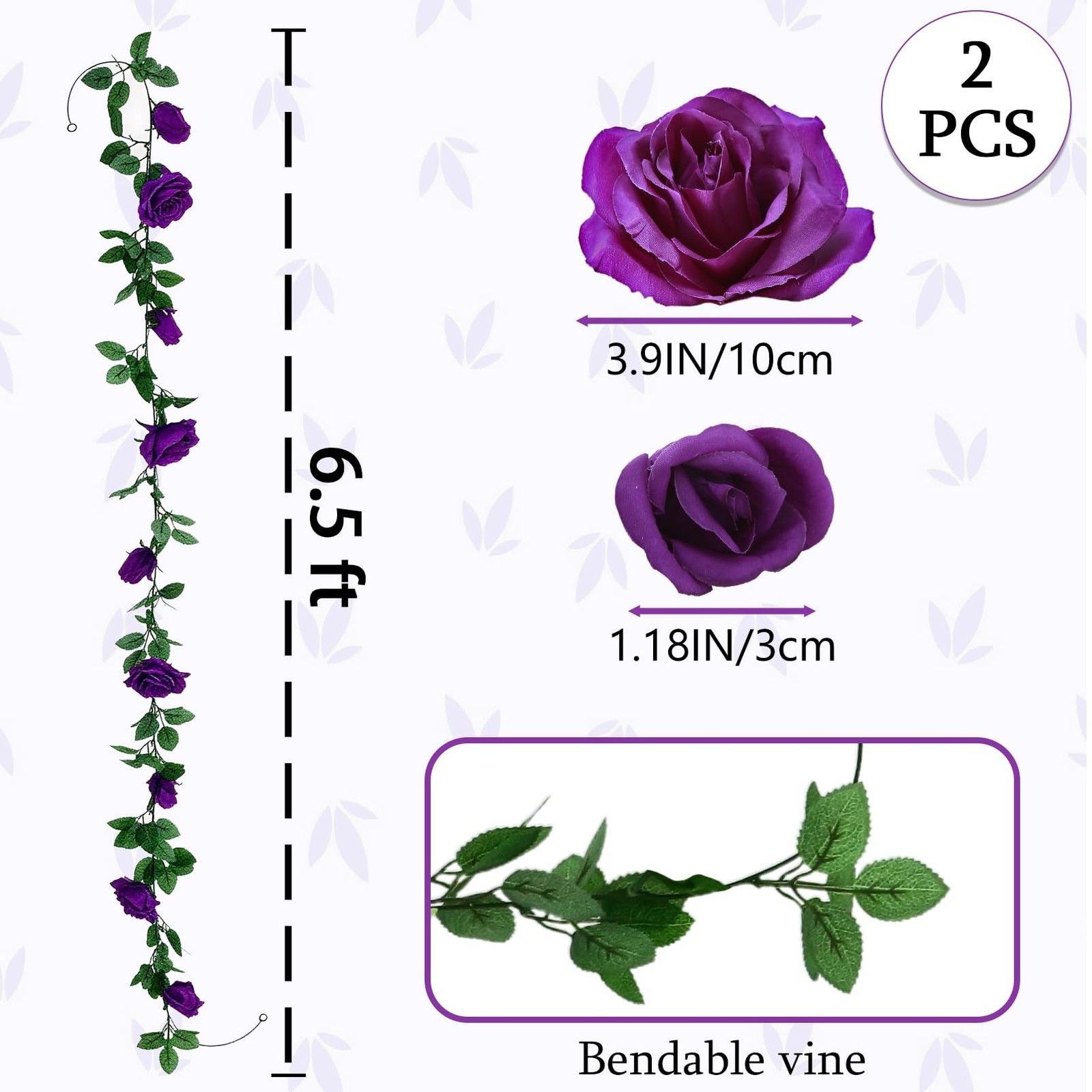 2 Pack Dark Purple Garland Each 6.5FT Artificial Flower Garland