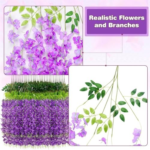 36 Pack Wisteria Hanging Flowers – Artificial Garland for Wedding, Party, Garden