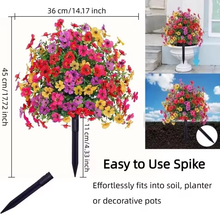 Artificial Violet Flowers with Ground Spike Fake Plants Garden Patio Yard Decor