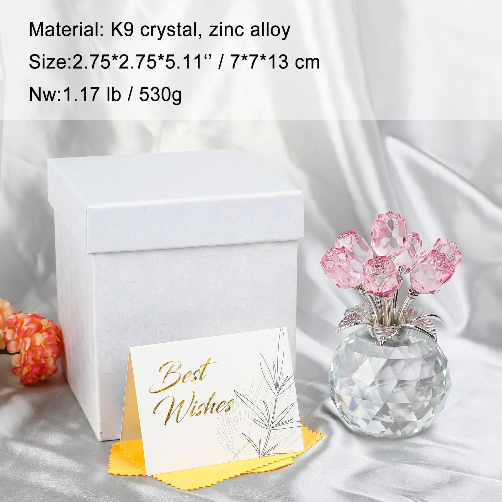 Crystal Rose Bouquet Flower Figurine – Pink Rose Gifts for Women, Collectible…