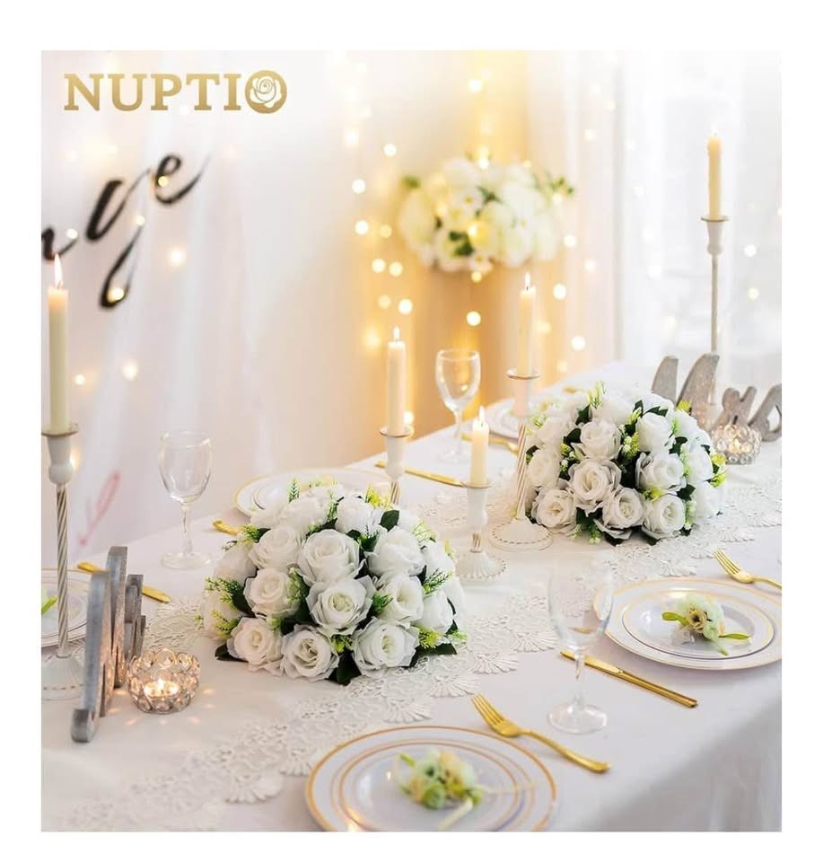 Wedding Centerpieces – 2 Pcs 13.8in Diam White Artificial Flowers Rose Ball