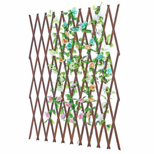 Wood Lattice Garden Trellis, Plant Display Screen w/Adjustable Width, Dark Brown