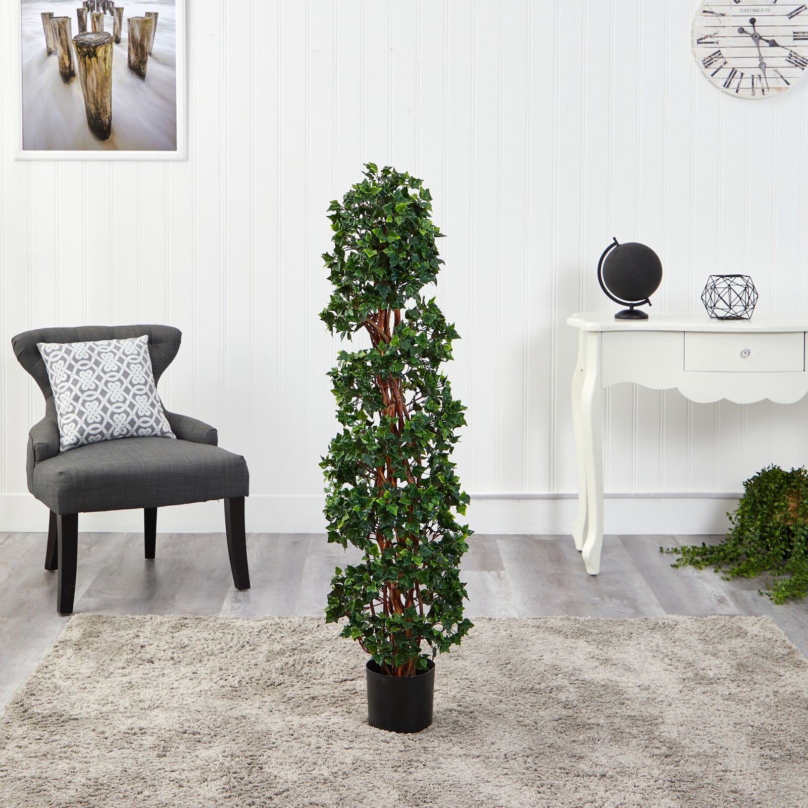 Nearly Natural 4.5ft English Ivy Spiral UV Resistant Topiary Tre w/Natural Trunk