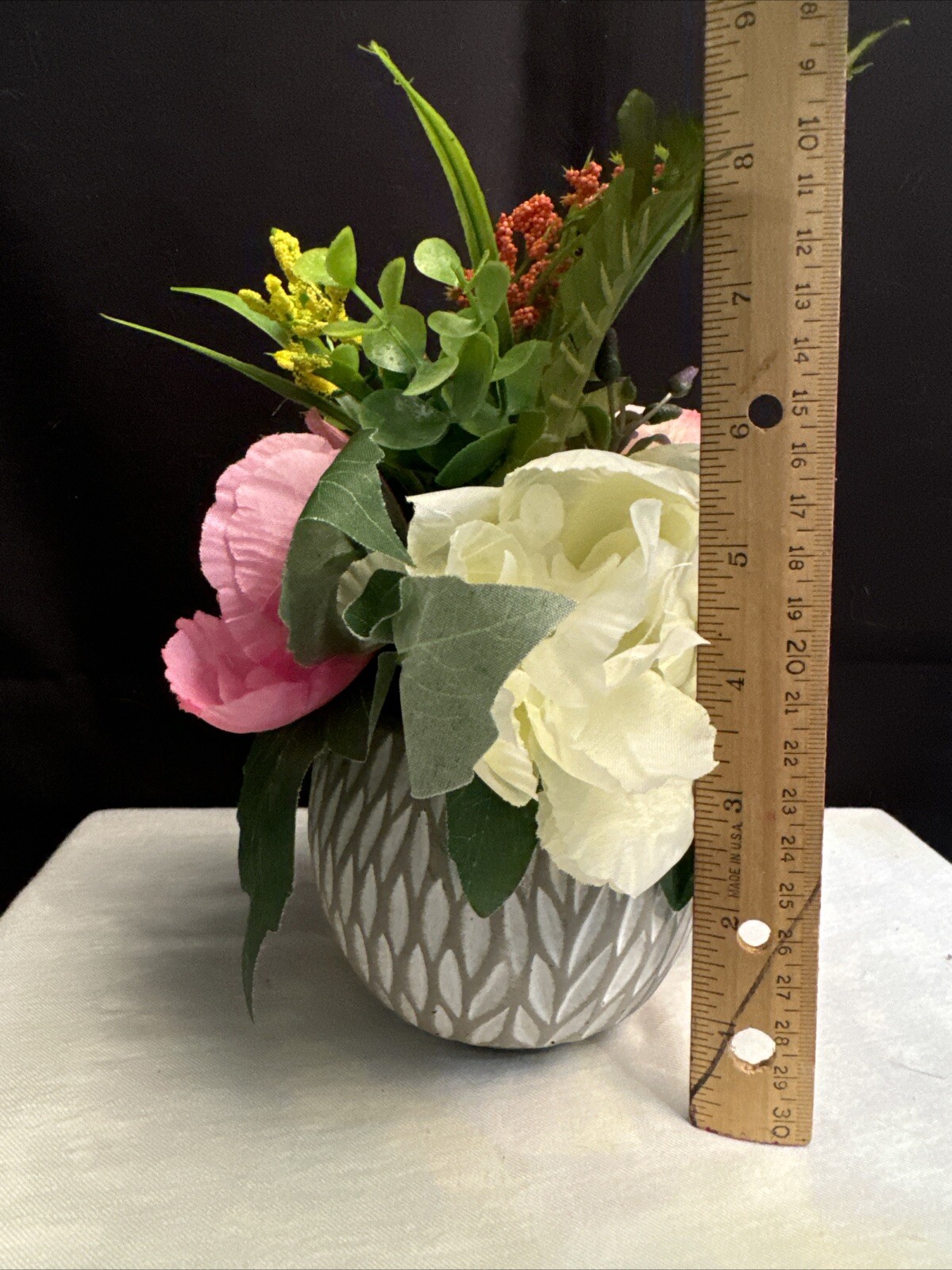Silk Floral Arrangement Pink Flowers and Green Succulent in a Asian Ginger Jar