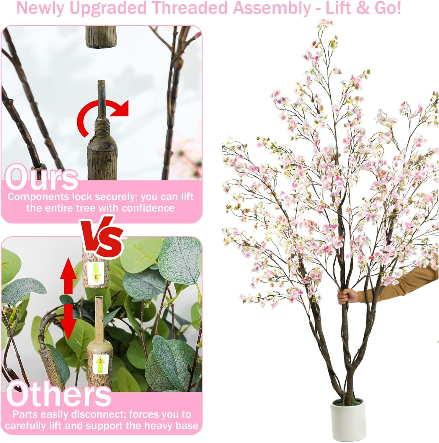 6FT Artificial Cherry Blossom Tree with Pot – Pink Faux Plant for Home Decor