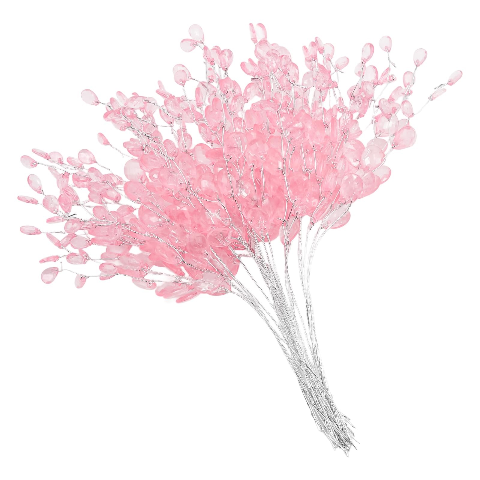 25 PCS Acrylic Crystal Flower Branch Pink Bead Drop Bouquet Home Decor
