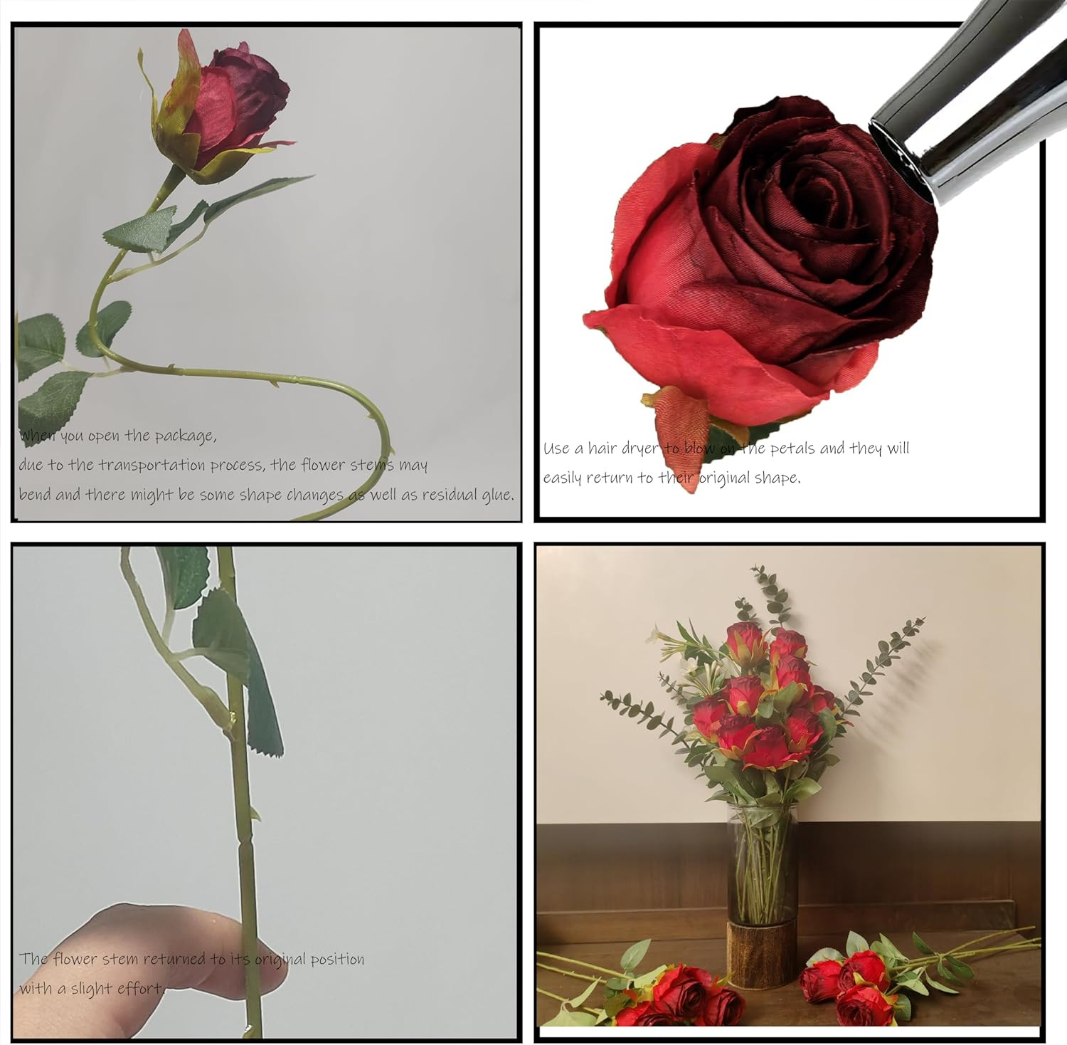 Artificial Roses 10 Pcs – Lifelike Single Stem Fake Roses with Natural Petal Tex