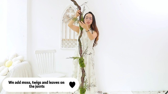 Large 78.9″ Bendable Artificial Tree Branches with Moss & Leaves for Outdoor Dec