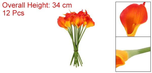 12Set 13 Inch Artificial Calla Lily Fake Flowers Real Touch Orange/Yellow