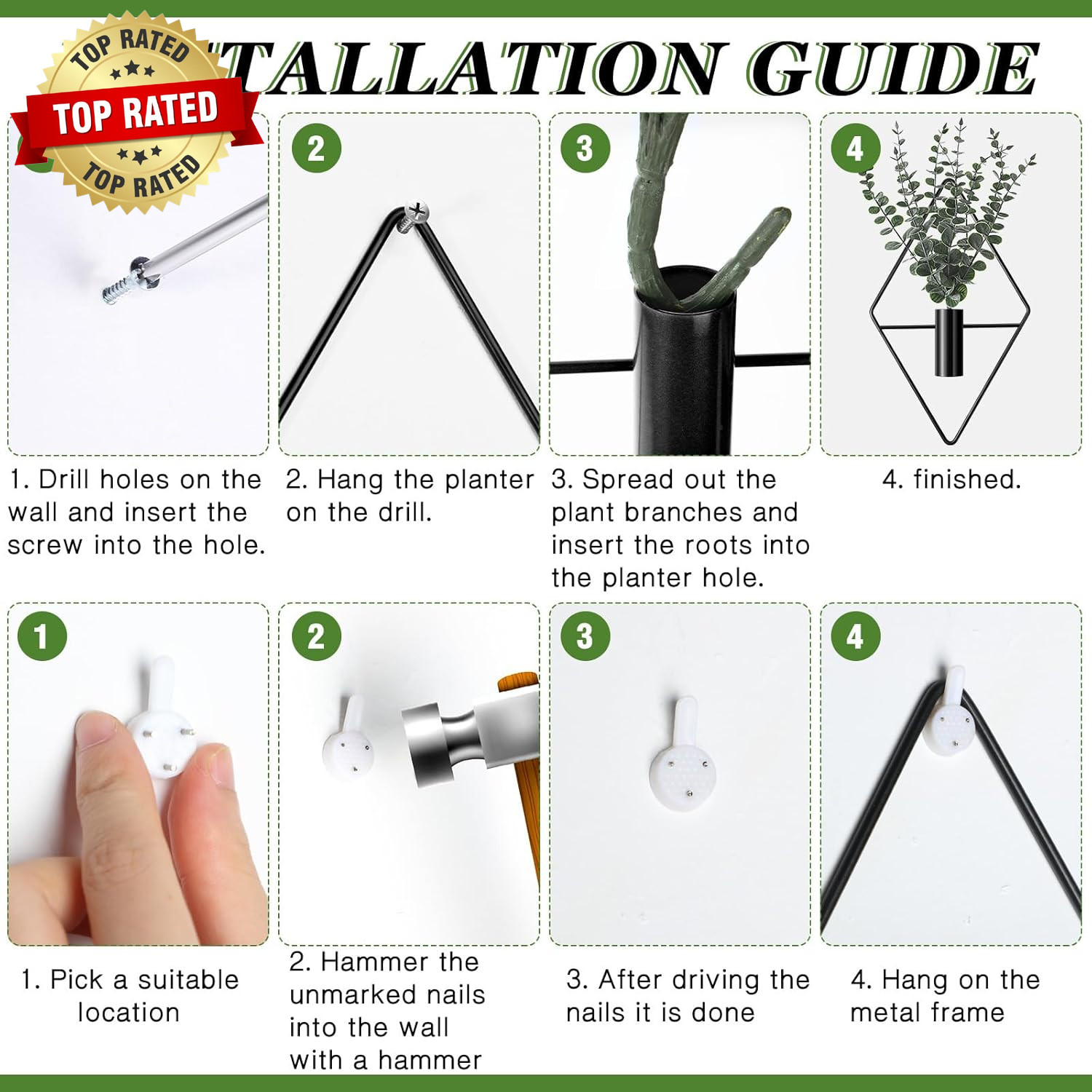4 Pcs Hanging Planters with Artificial Eucalyptus Metal Hanging Vase Indoor Plan