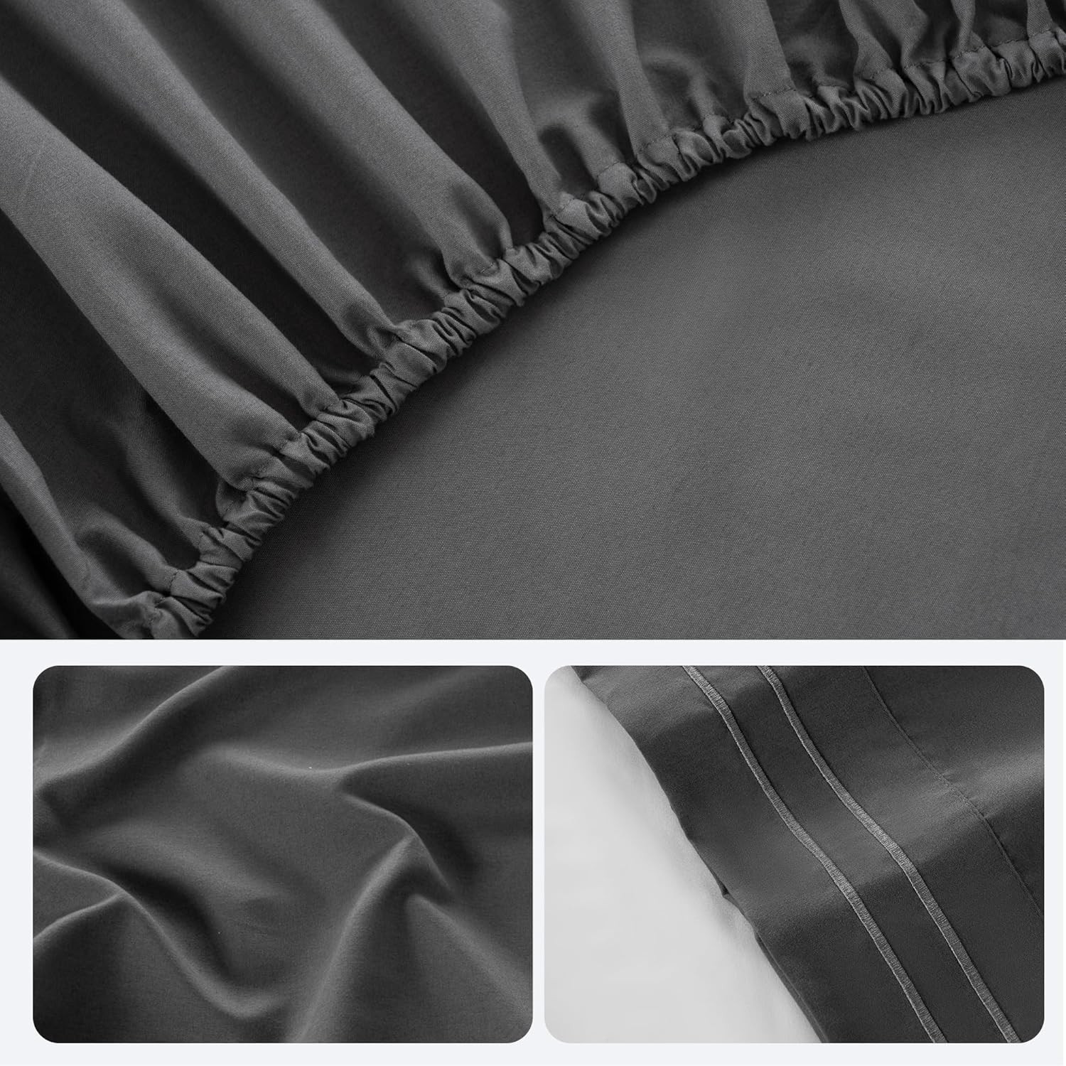 Dark Grey Queen Sheet Set, 4 Pieces Soft Bedding Queen Sheet Set, Breathable and