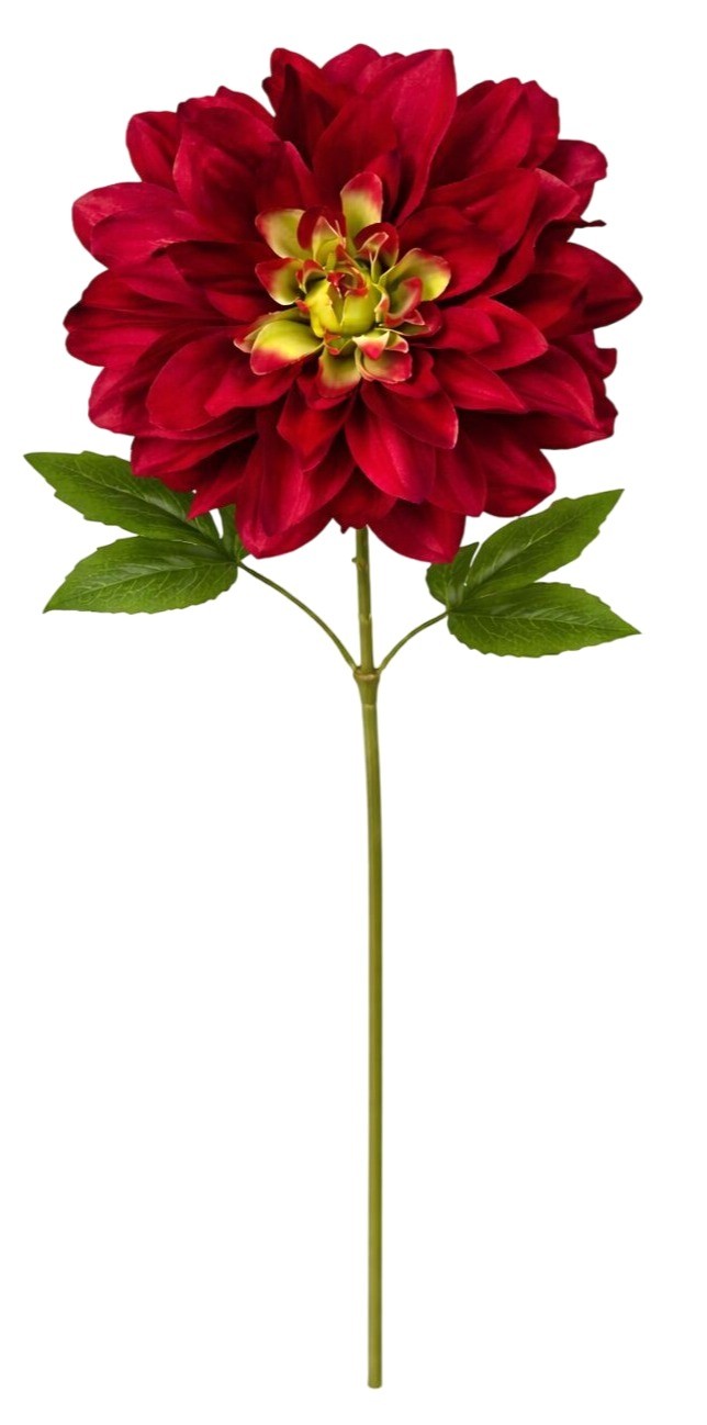 Burgundy Dahlia Stem Faux Flower 24 Inch 5 Inch Bloom Dark Red Artificial Dahlia