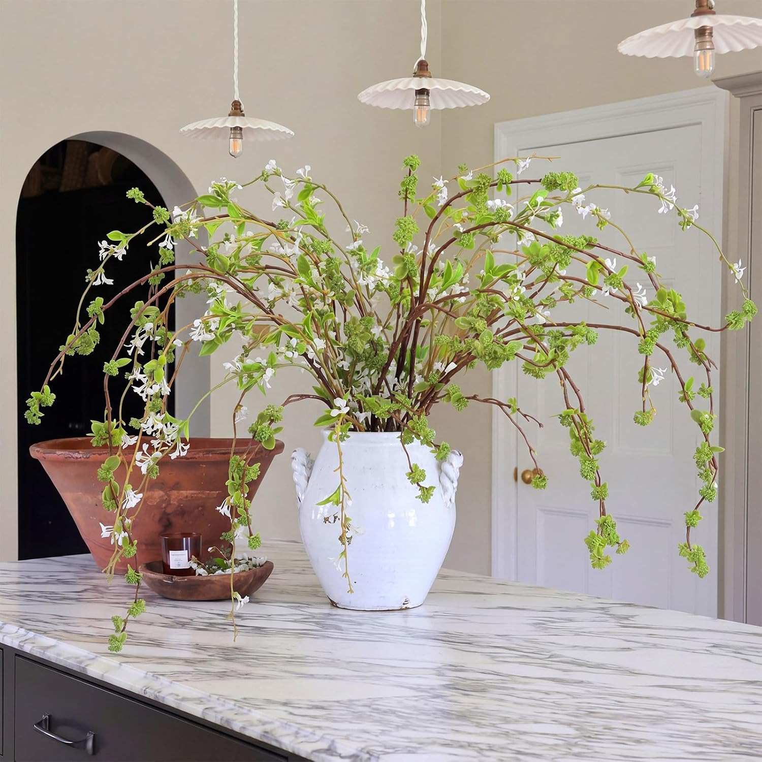 6 Pcs White Blossom Faux Branches for Home, Office, Wedding Decor
