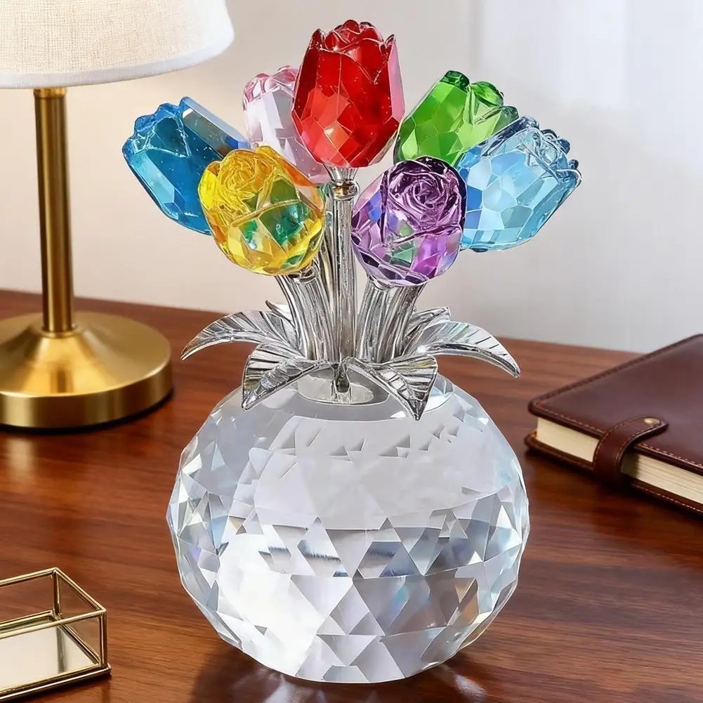 Crystal Gemstone Rose Flower Colourful Rose Bouquet Eternal Ornament Gift