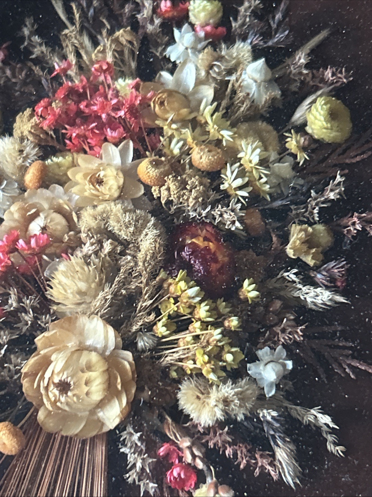 Vintage Dried Floral Arrangement In Rustic Frame Handmade 12” X 10”