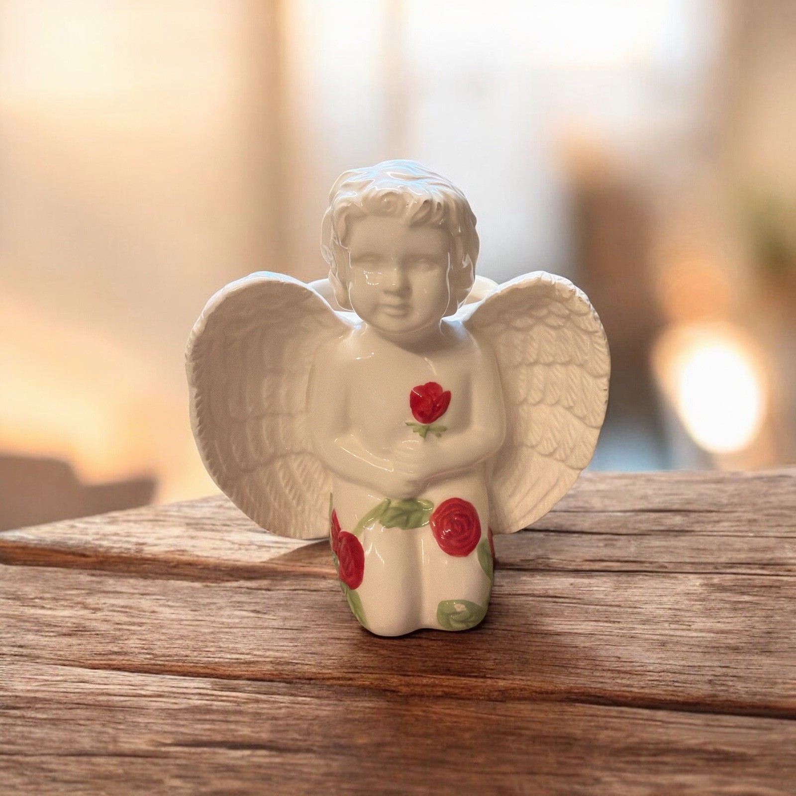 Cherub Roses Ceramic Planter – Romantic Vintage Style Floral Vase Decor
