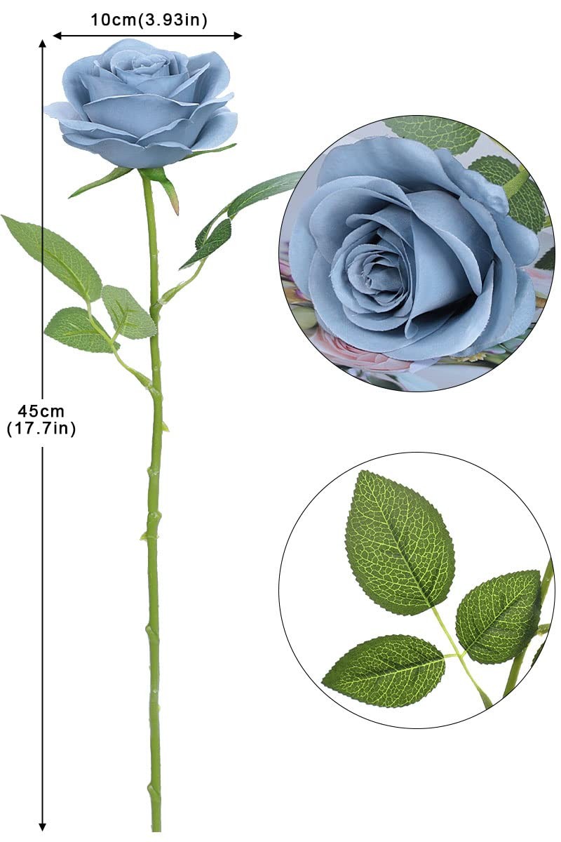Long Stem Silk Roses, Artificial Flowers for Wedding Party Decorations, Blue