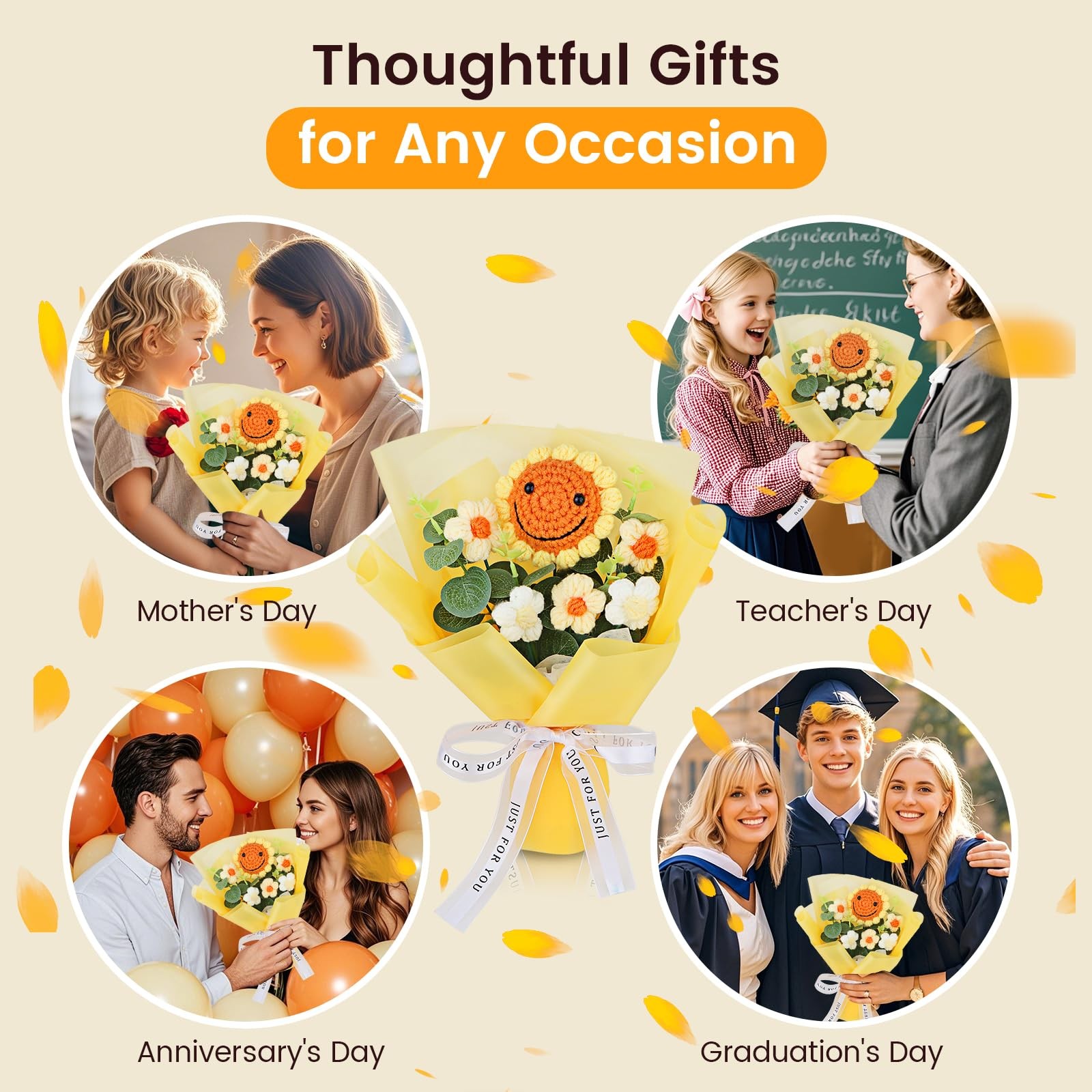 Handmade Crochet Sunflower Bouquet – Knitted Yarn Flowers, Artificial Flower …