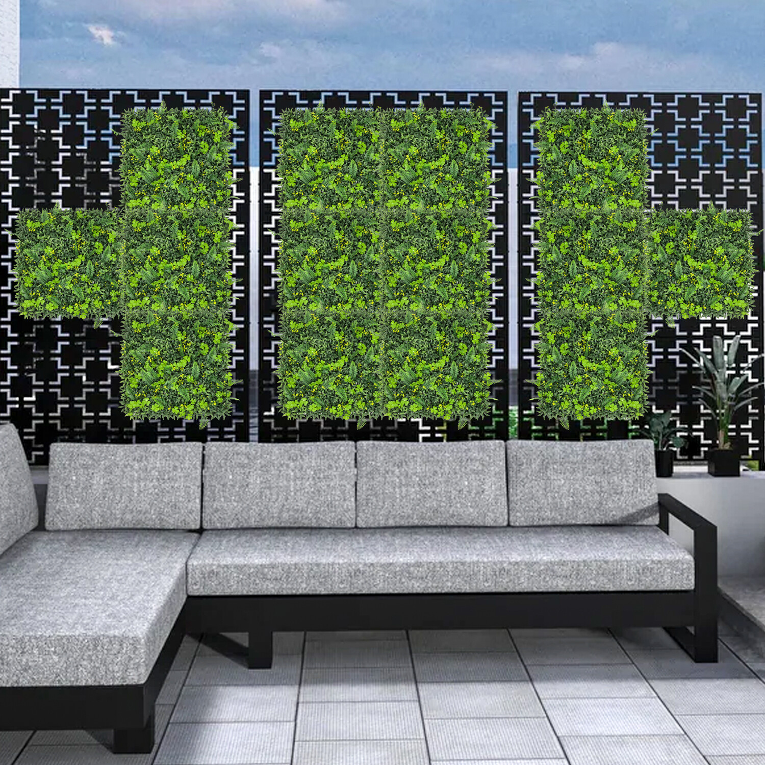 20″ Artificial Grass Mats 3D Mixed Plant Wall Hedge Decor For Home Festival #11