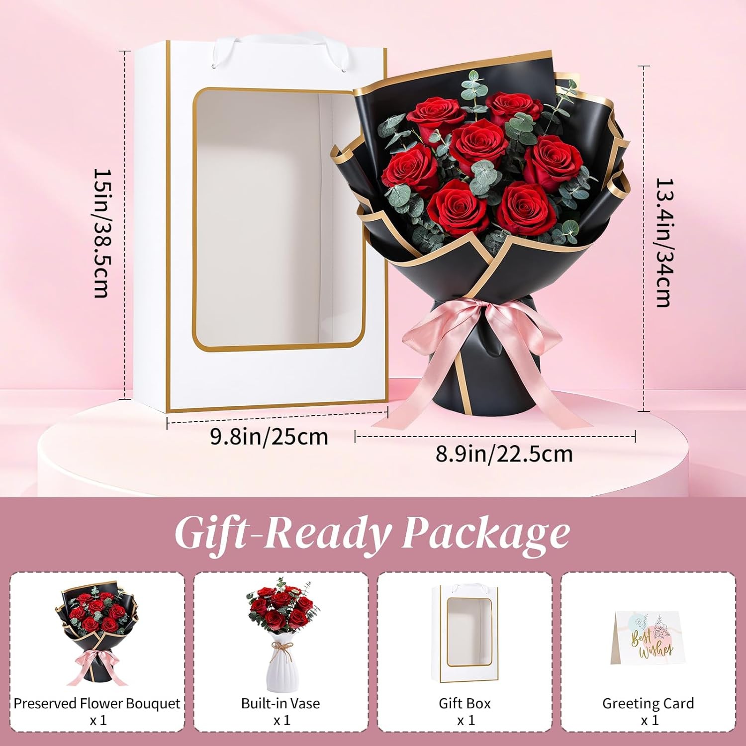 Lewondr Preserved Roses Bouquet Red Forever Birthday Gift