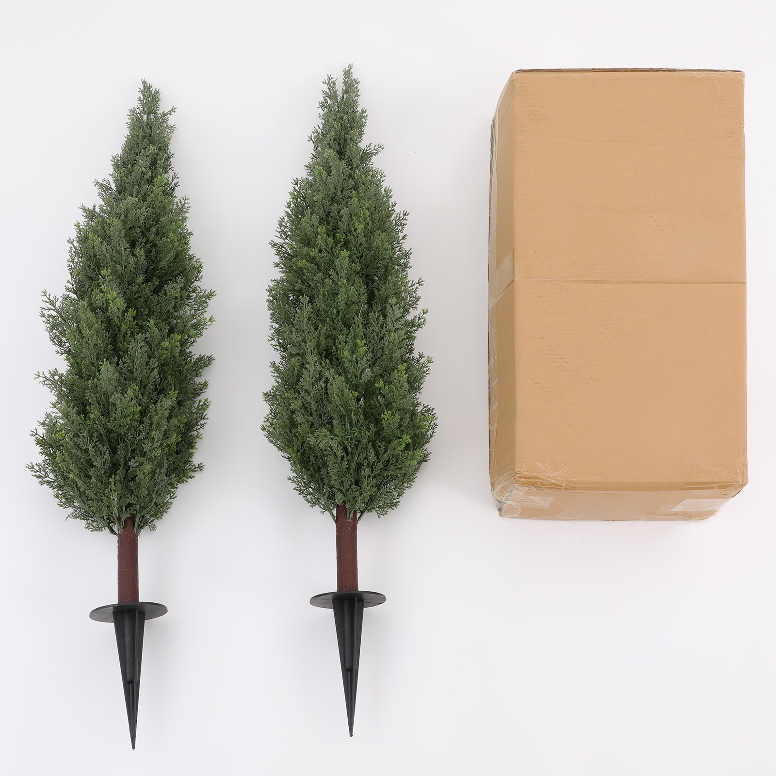 2Pcs 4ft Artificial Cedar Topiary Trees w/ Ground Spike for Porch Garden Office