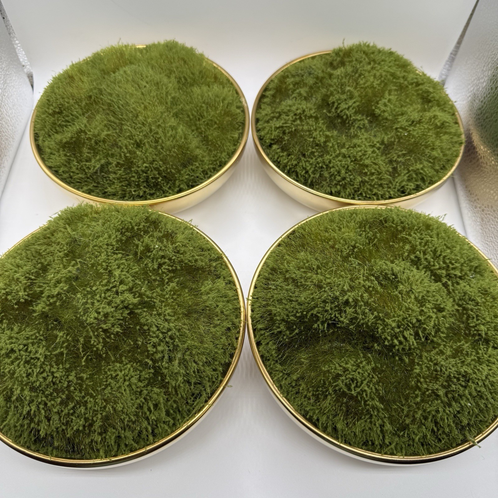 4 Piece Faux Floral Decor Moss in Gold Ceramic Bowl Indoor Tabletop Crafting New