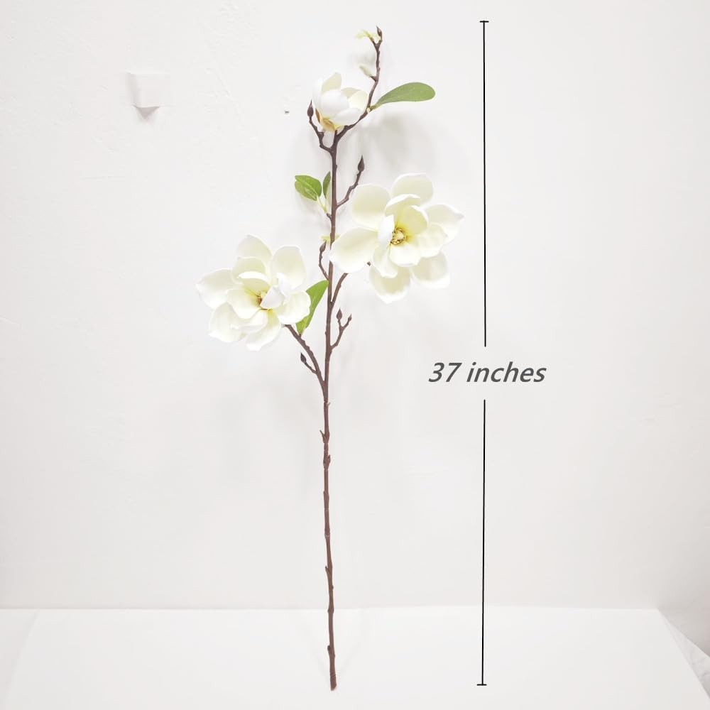 2 Artificial Magnolia Flowers with Stems, 3D Genuine Touch Fake Magnolia Bran…