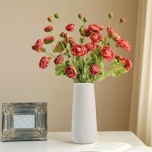 Ceramic Vase for Flower, Matte Black Ribbed Ceramic Vase for Home Decor, White