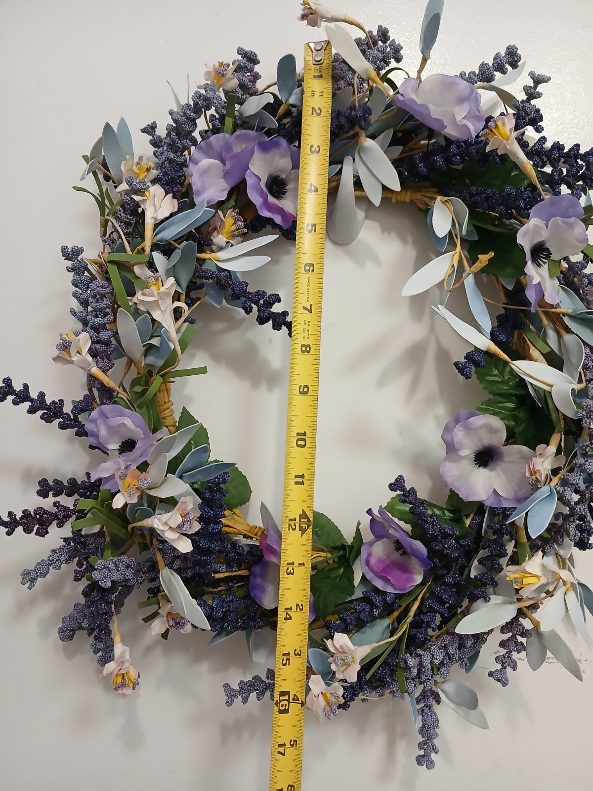 Spring Lavender Door Wreath 16″ Purple Flowers Morning Glory Grannycore Boho Vtg