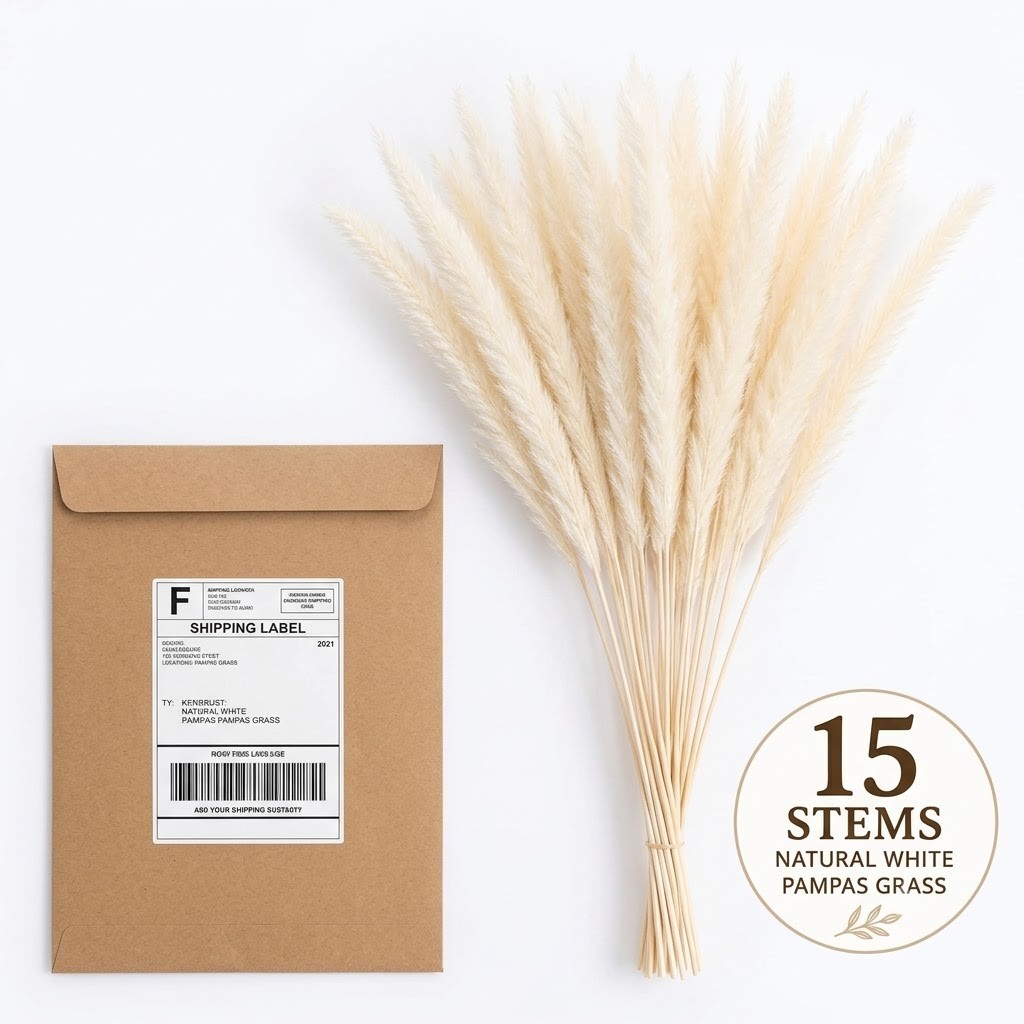 Dried Pampas Grass 15 Stems Natural White Fluffy Reed Home Wedding Decor