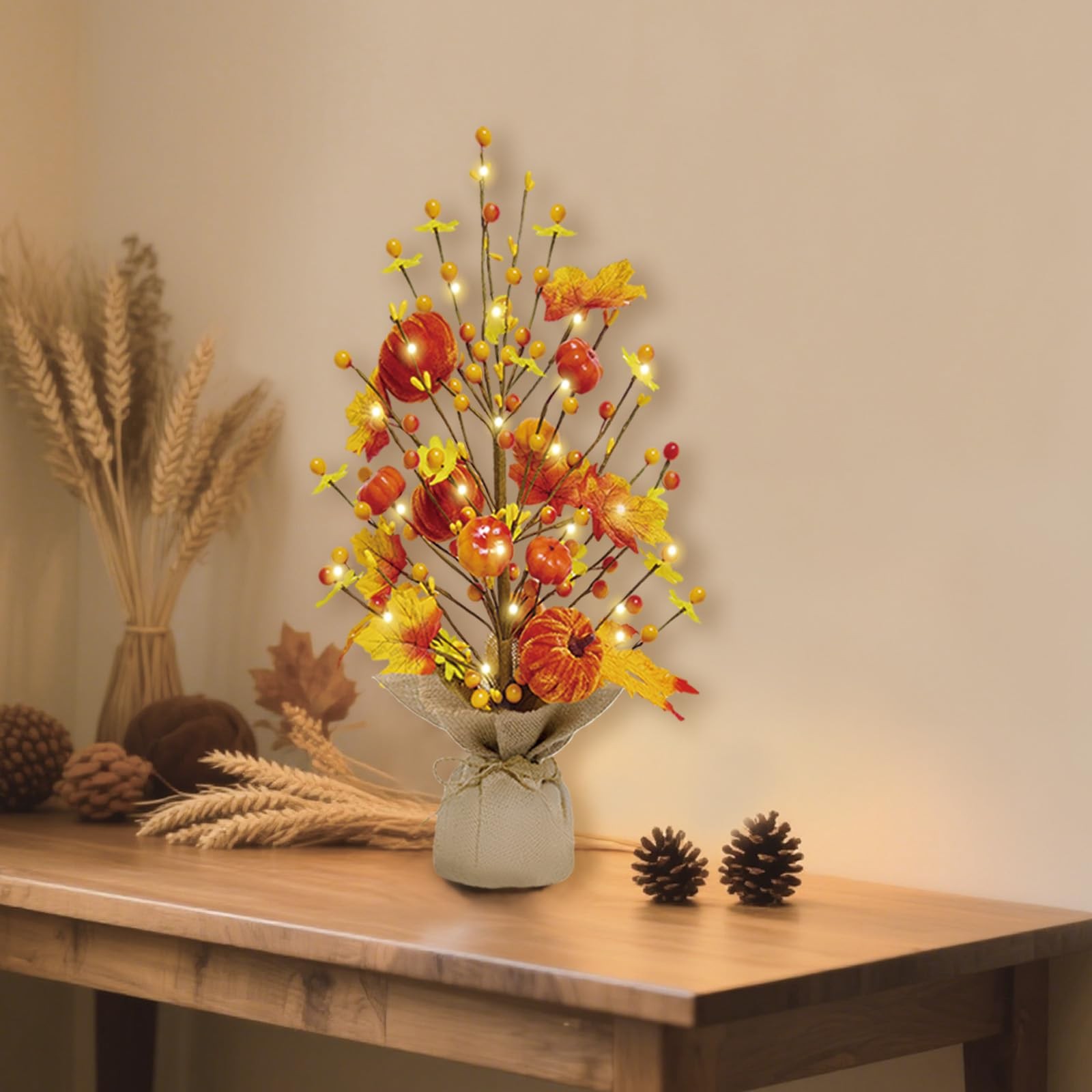 18 Inch Fall Decorations for Home Fall Tree with Fake Pumpkin Berry Leaves