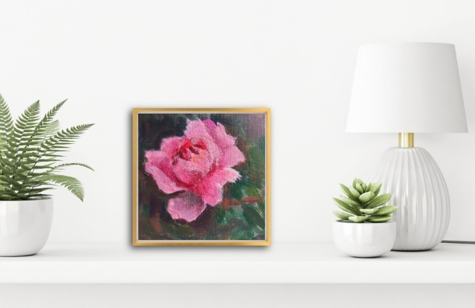 Pink Rose Original Acrylic Painting 6x6in Canadian Artist_gift Idea_home Decor