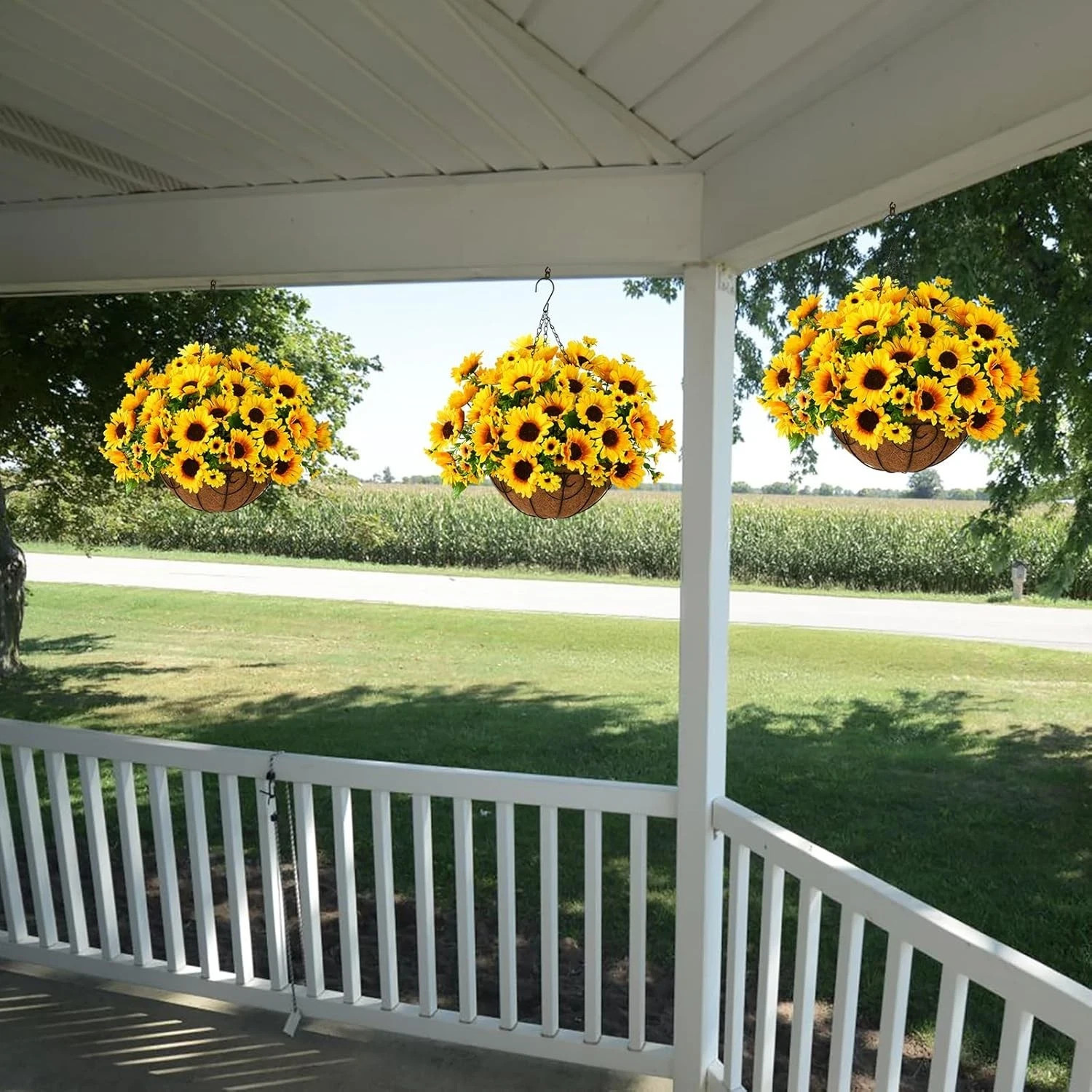 Artificial Sunflowers Fake Hanging Flowers Plants Baskets For Outdoor Fall Decor