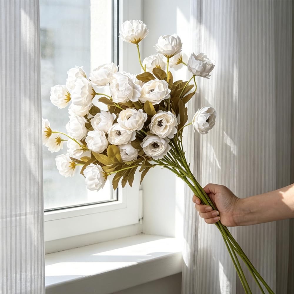 Artificial Peony for Vase, 6 Pcs Fake Peonies 28” Faux Silk Flowers Bulk Bra…