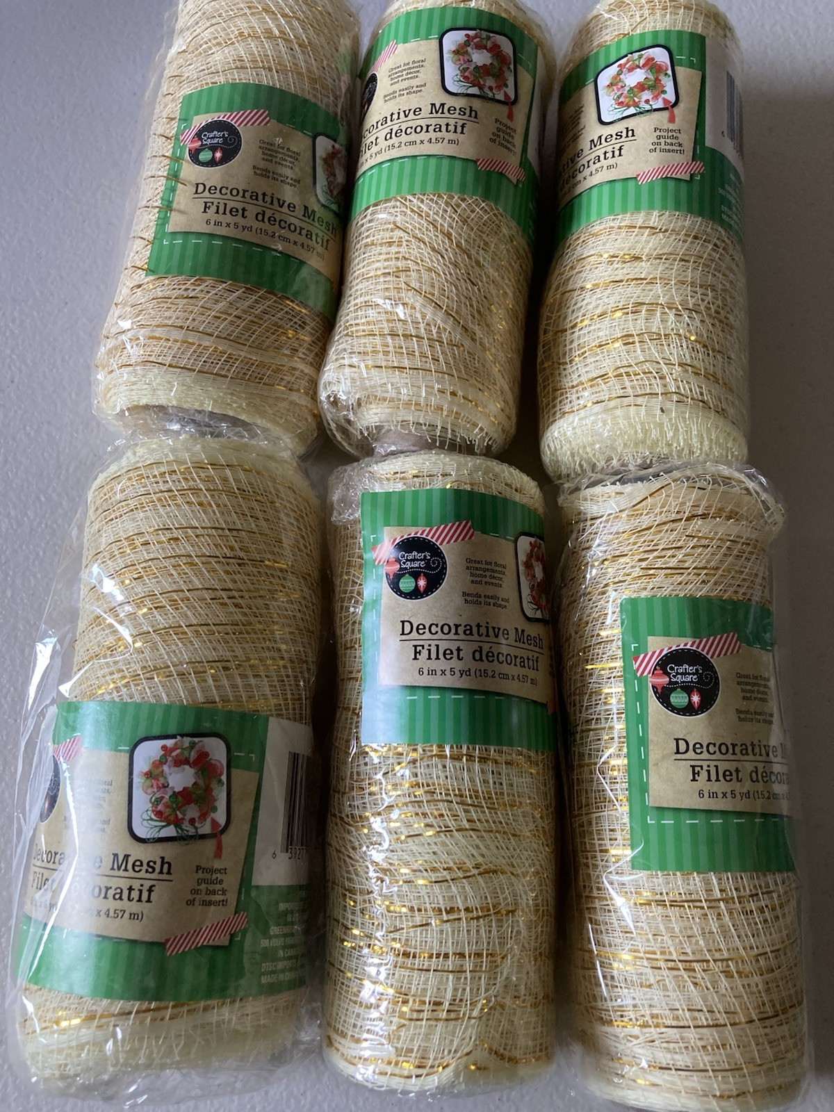 Crafter’s Square Decorative Mesh Roll 6 in x 5 yd Beige/Gold Lot of 6 New