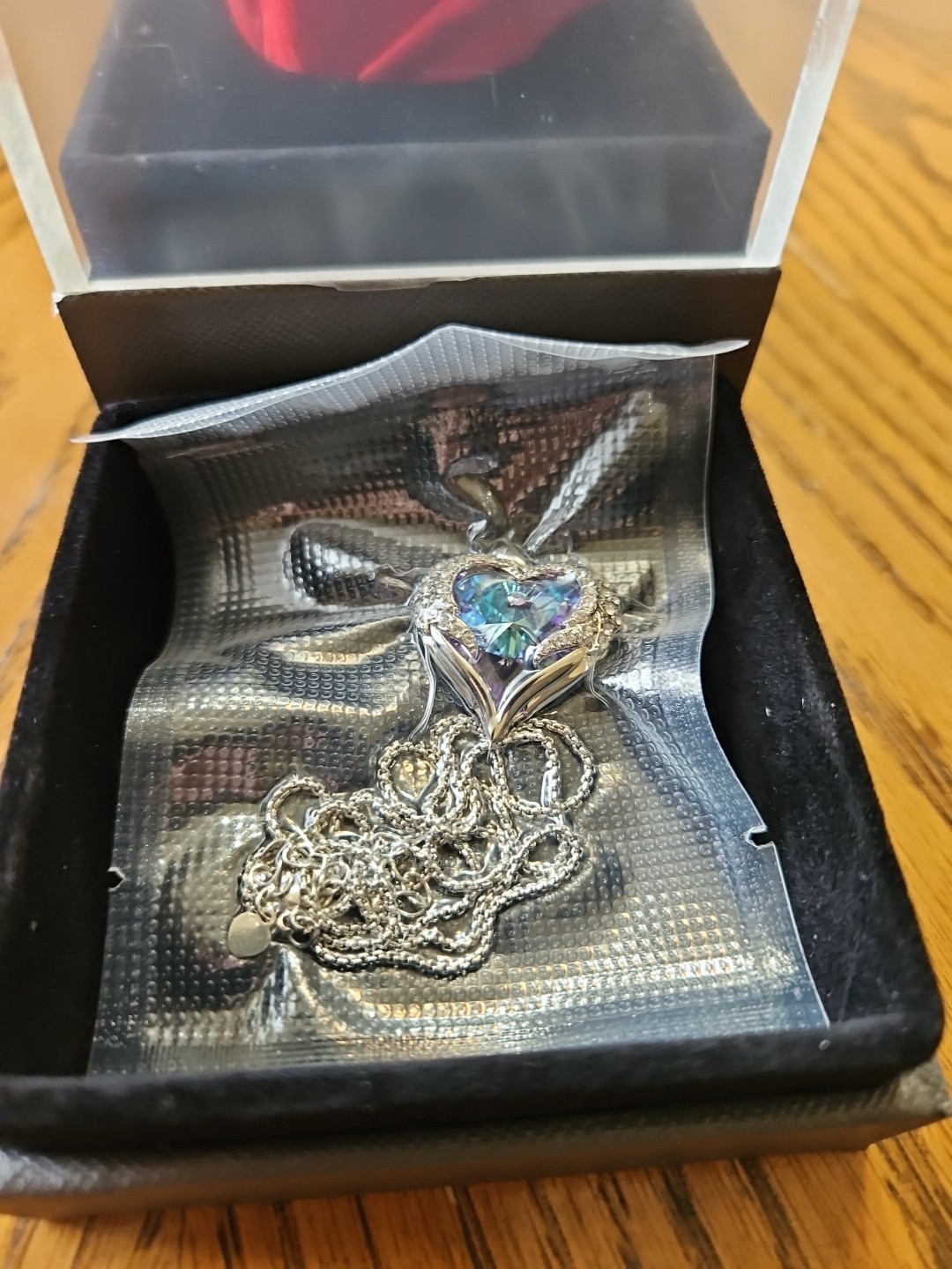 Rose with Necklace Infinity Rose in Love Box I Love You Forever.