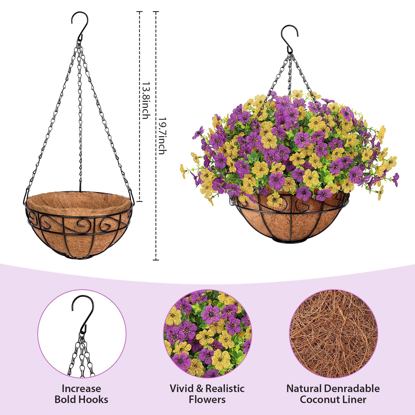 Besteek Artificial Fake Hanging Flowers Plants Basket Outdoors, Faux Silk UV …