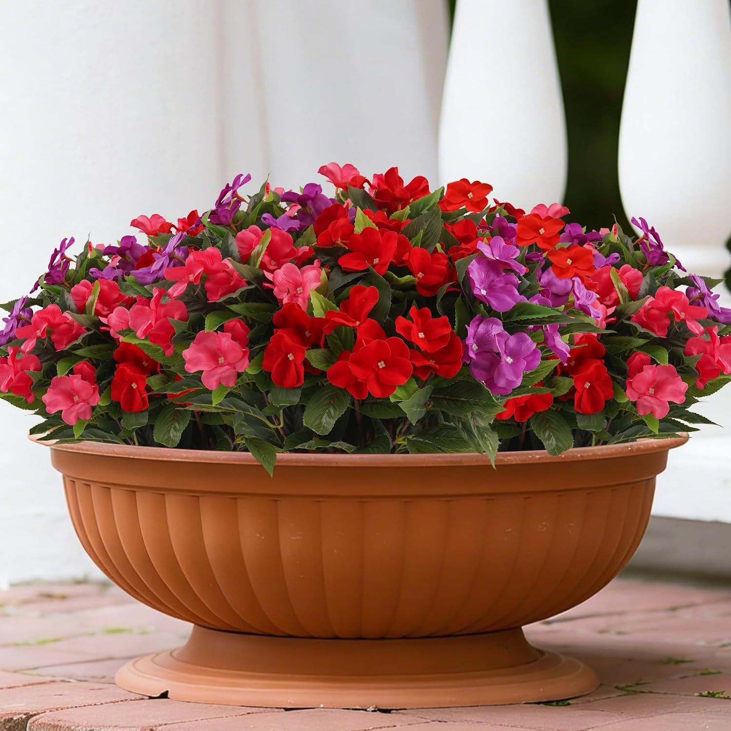 Vibrant Impatiens Artificial Flowers – 6 Bundles for Indoor & Outdoor Decor