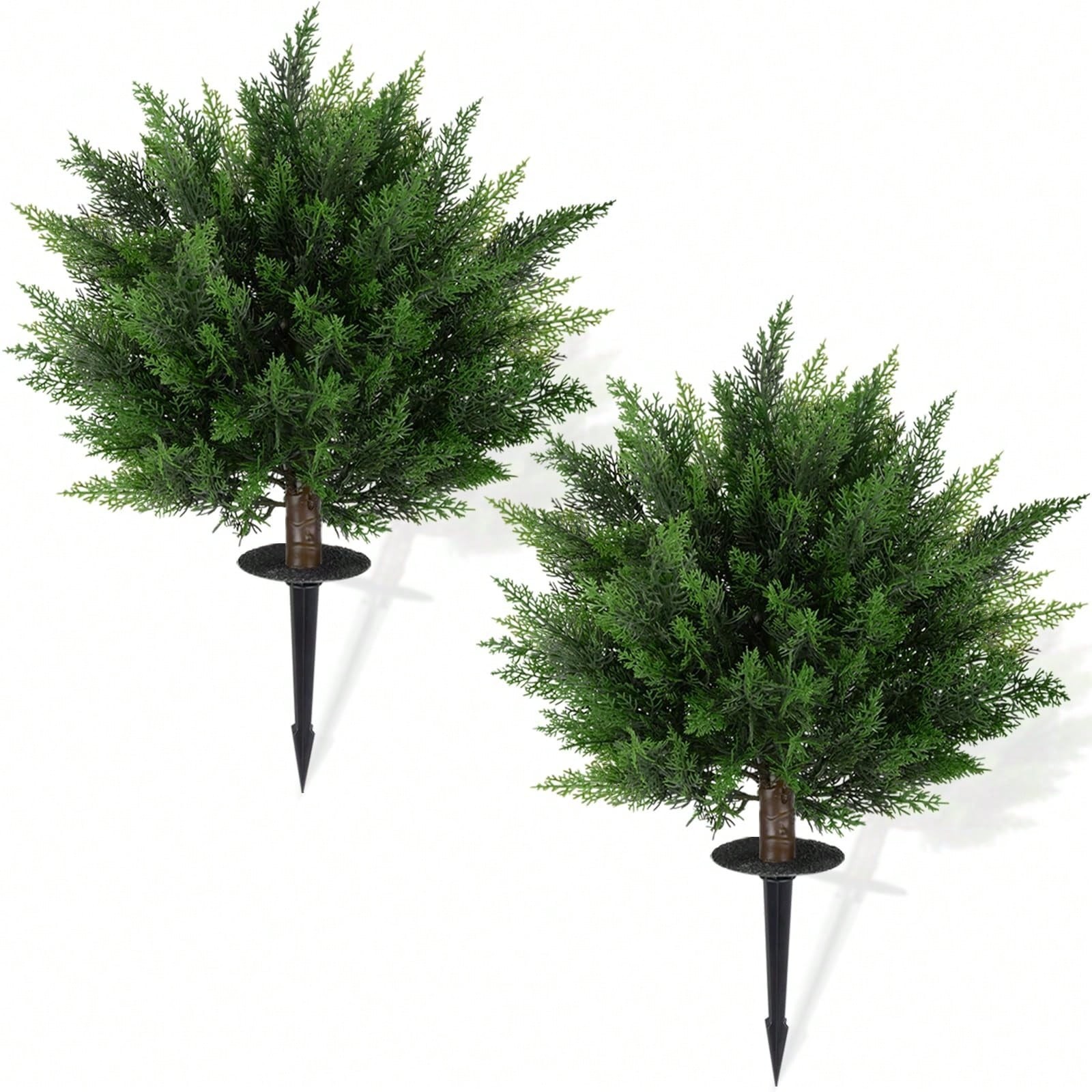 2 Pack Artificial Boxwood Topiary Ball UV Resistant Faux Shrubs Ground Stakes