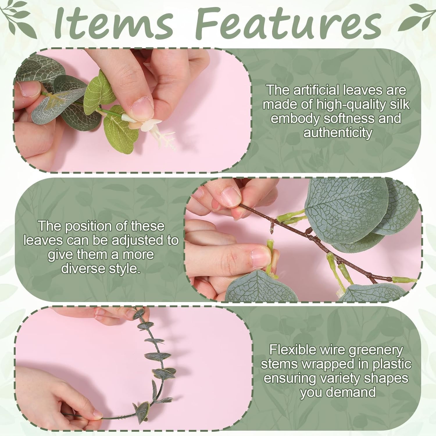 Artificial Eucalyptus Leaves 180 Pcs 3 Kinds 11.81in 10.24in 15in – Floral
