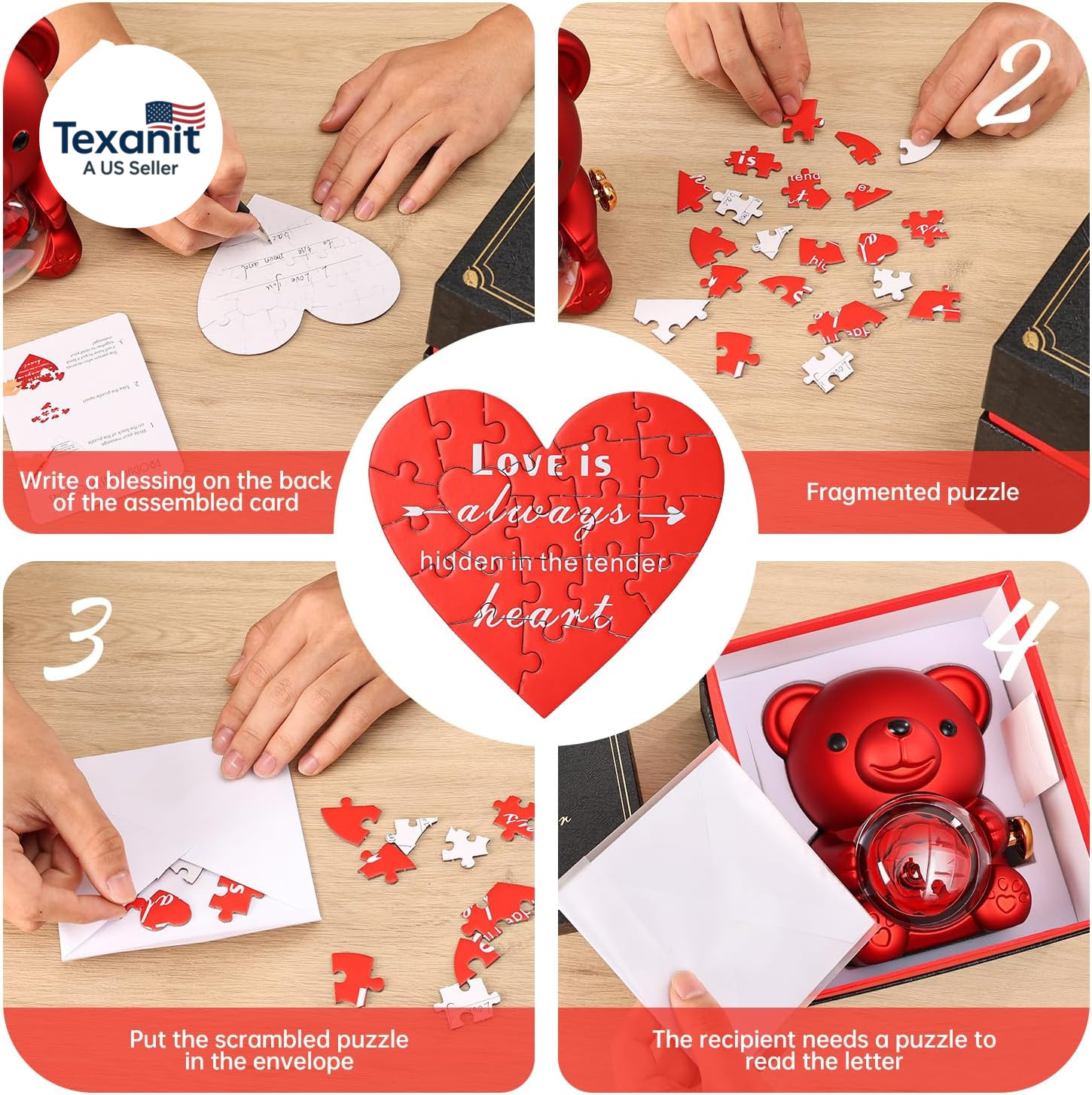 Cute Teddy Bear with Preserved Rose – a Real Rose Flower in Bear with Elegant Gi